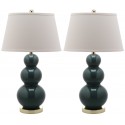 Safavieh Pamela 28-inch H Triple Gourd Ceramic Lamp - Set of 2 - Marine Blue (LIT4095C-SET2)