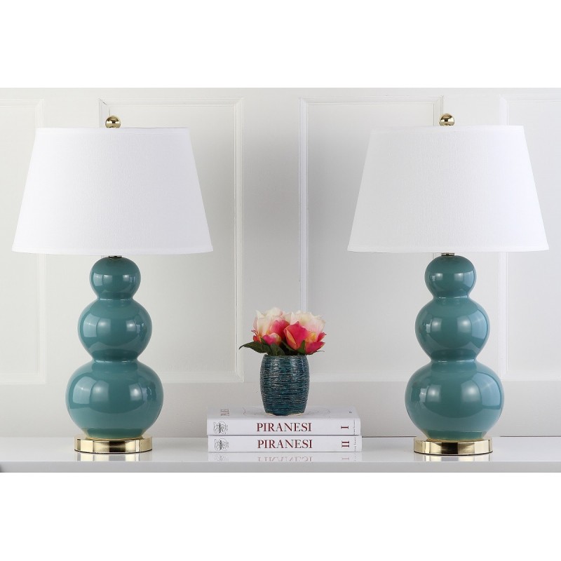 Safavieh Pamela 28-inch H Triple Gourd Ceramic Lamp - Set of 2 - Marine Blue (LIT4095C-SET2)