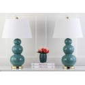 Safavieh Pamela 28-inch H Triple Gourd Ceramic Lamp - Set of 2 - Marine Blue (LIT4095C-SET2)