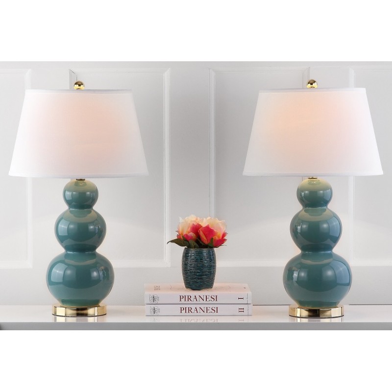 Safavieh Pamela 28-inch H Triple Gourd Ceramic Lamp - Set of 2 - Marine Blue (LIT4095C-SET2)