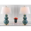 Safavieh Pamela 28-inch H Triple Gourd Ceramic Lamp - Set of 2 - Marine Blue (LIT4095C-SET2)