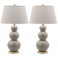 Safavieh Pamela 28-inch H Triple Gourd Ceramic Lamp - Set of 2 - Light Grey (LIT4095F-SET2)