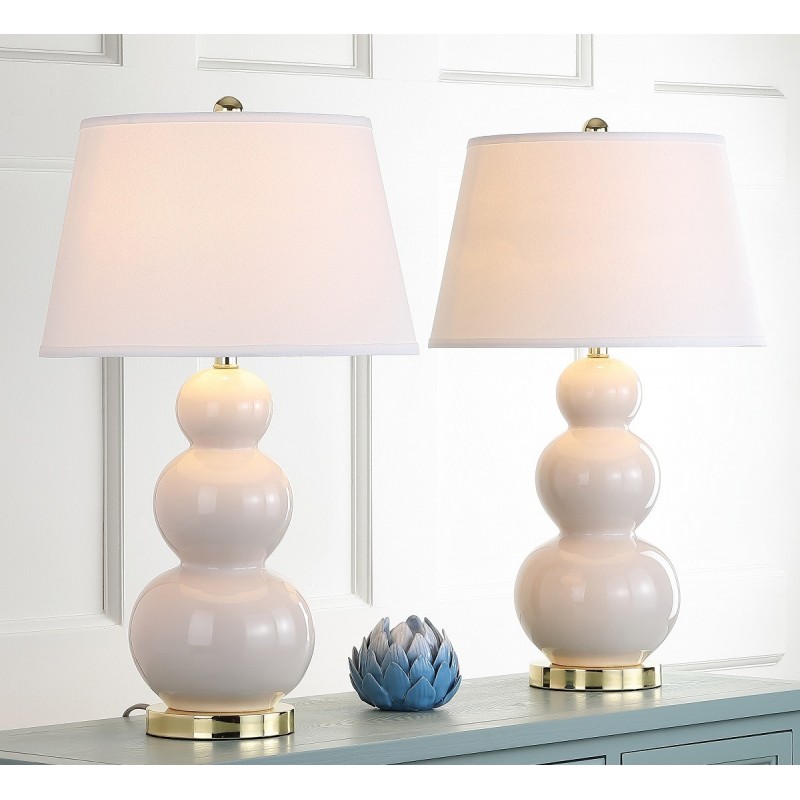 Safavieh Pamela 28-inch H Triple Gourd Ceramic Lamp - Set of 2 - Light Grey (LIT4095F-SET2)