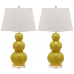 Safavieh Pamela 28-inch H Triple Gourd Ceramic Lamp - Set f 2 - Mustard Gold (LIT4095H-SET2)