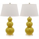 Safavieh Pamela 28-inch H Triple Gourd Ceramic Lamp - Set f 2 - Mustard Gold (LIT4095H-SET2)