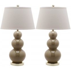 Safavieh Pamela 28-inch H Triple Gourd Ceramic Lamp - Set of 2 - Taupe (LIT4095L-SET2)