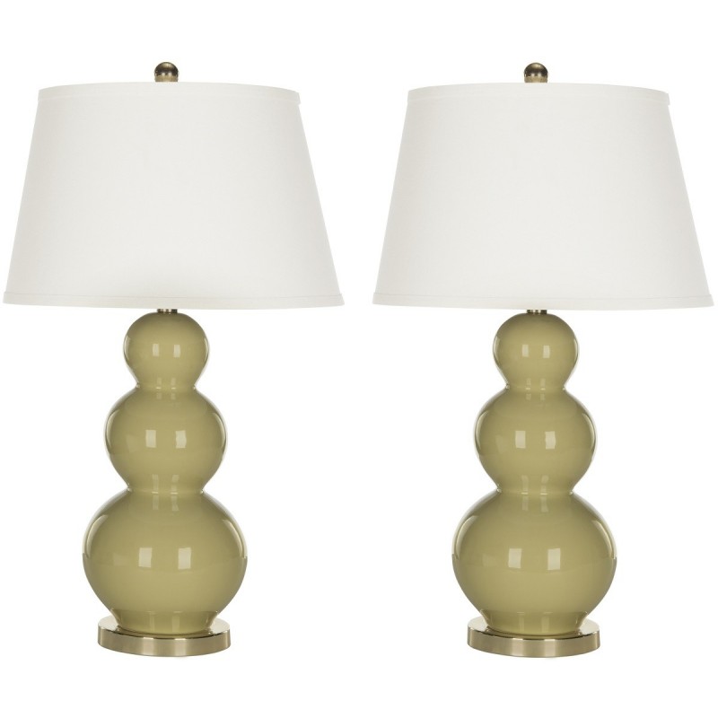 Safavieh Pamela 28-inch H Triple Gourd Ceramic Lamp - Set of 2 - Taupe (LIT4095L-SET2)