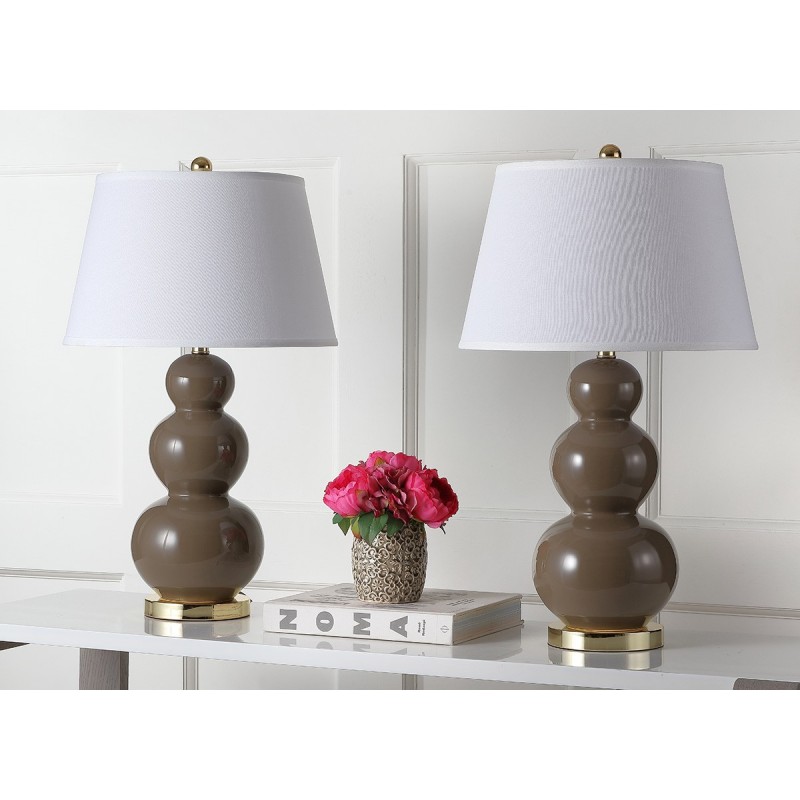 Safavieh Pamela 28-inch H Triple Gourd Ceramic Lamp - Set of 2 - Taupe (LIT4095L-SET2)