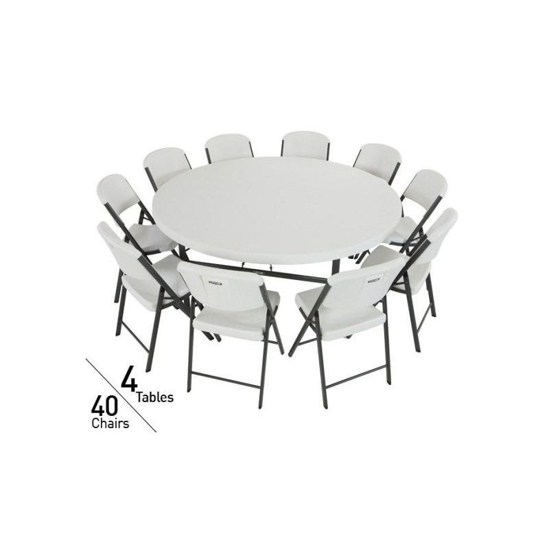 Lifetime 4 Tables / 40 Chairs - 72 in. Commercial Round Tables and Chairs Set - White (80145)