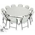 Lifetime 4 Tables / 40 Chairs - 72 in. Commercial Round Tables and Chairs Set - White (80145)