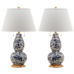 Safavieh Color Swirls 28-Inch H Glass Table Lamp Set of 2 - Navy/White (LIT4159A-SET2)