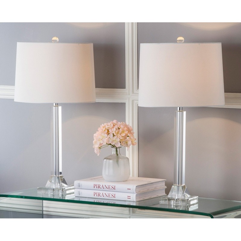 Safavieh Tyrone 27-inch H Crystal Column Lamp Set of 2 - Clear/Off-White (LIT4116A-SET2)
