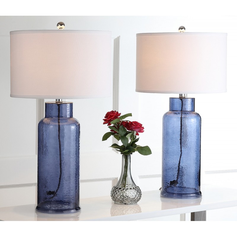 Safavieh Bottle 29-Inch H Glass Table Lamp - Set of 2 - Blue/Off-white (LIT4157C-SET2)