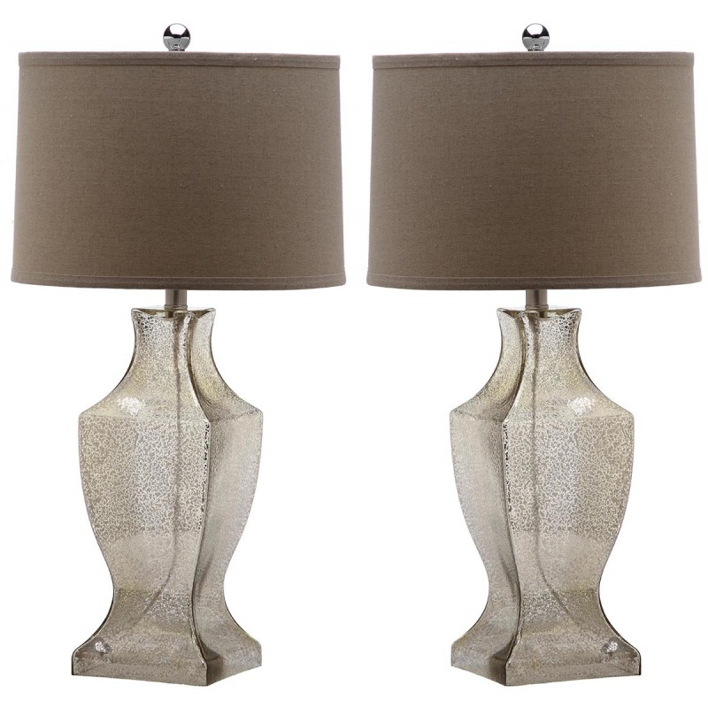 Safavieh Glass 29-Inch H Bottom Lamp - Set of 2 - Ivory/Silver & Oatmeal (LIT4156D-SET2)
