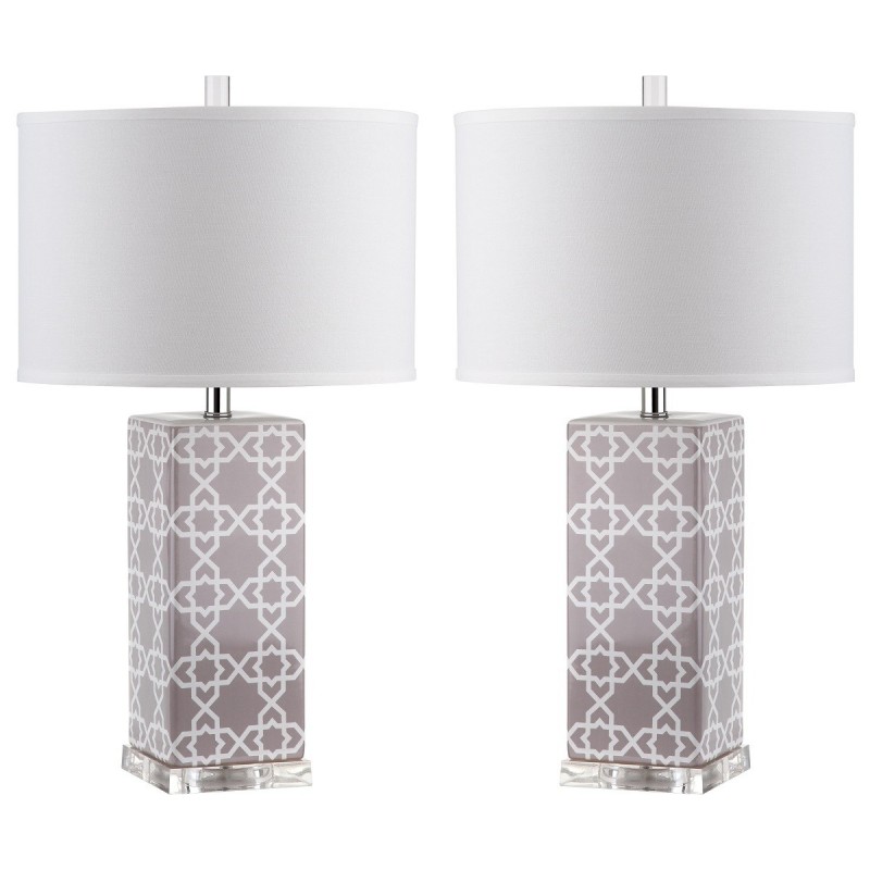 Safavieh Quatrefoil 27-inch H Table Lamp Set of 2 - Grey/Off-White (LIT4133C-SET2)