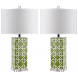 Safavieh Quatrefoil 27-inch H Table Lamp Set of 2 - Green/Off-White (LIT4133F-SET2)