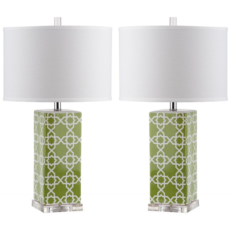 Safavieh Quatrefoil 27-inch H Table Lamp Set of 2 - Green/Off-White (LIT4133F-SET2)