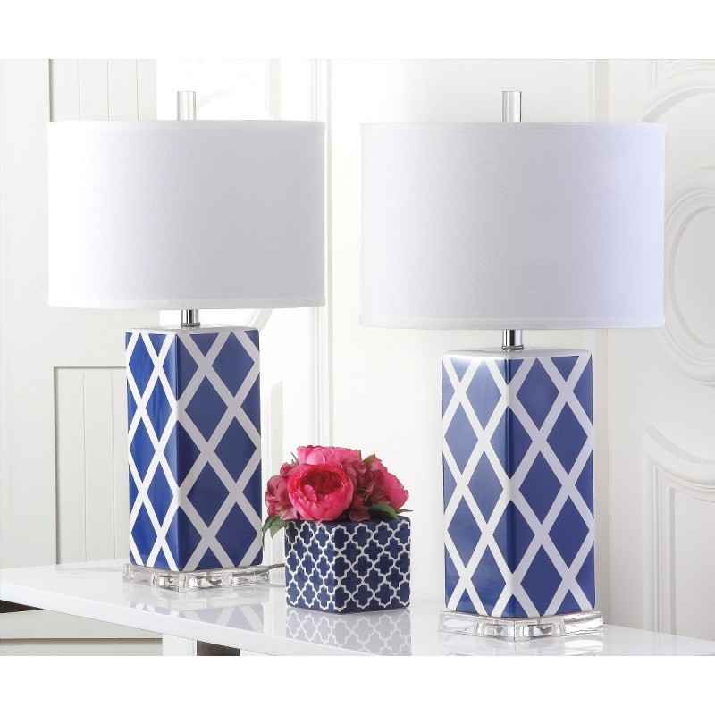 Safavieh Garden 27-inch H Lattice Table Lamp Set of 2 - Navy/Off-White (LIT4134A-SET2)
