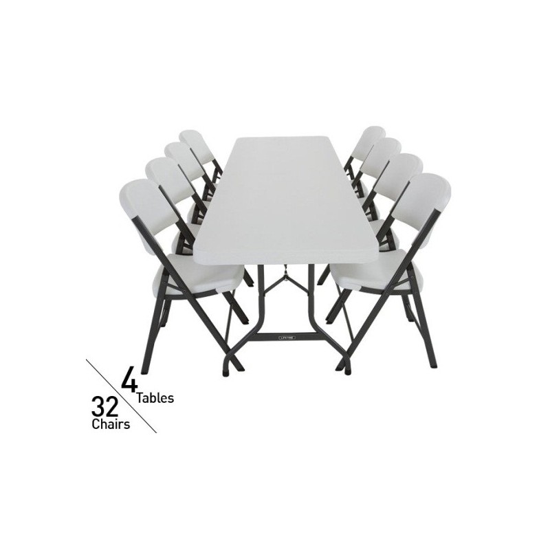 Lifetime 8 ft Rectangular Tables and Chairs Set - White (80147) Lifetime 8 ft Rectangular Tables and Chairs Set - White (80147)
