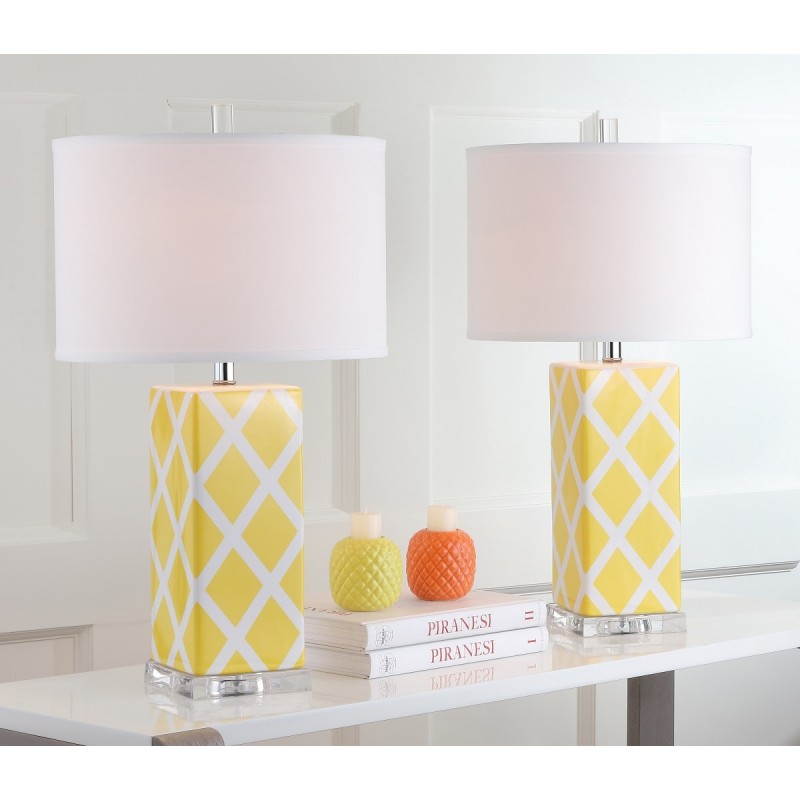 Safavieh Garden 27-inch H Lattice Table Lamp Set of 2 - Yellow/Off-White (LIT4134G-SET2)