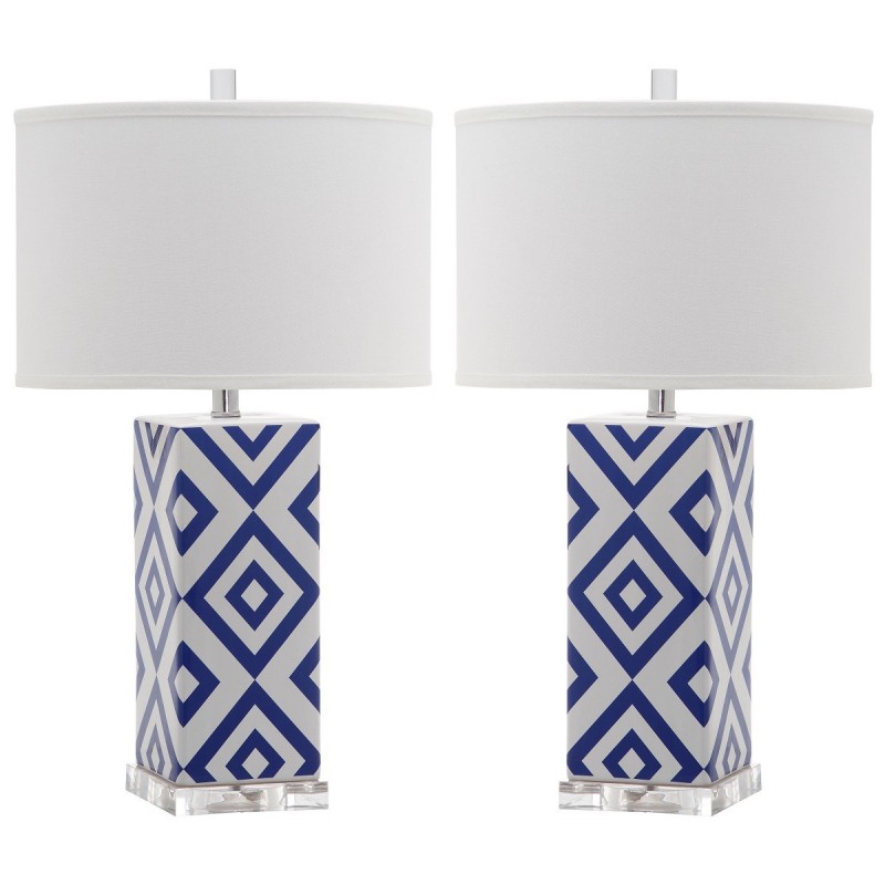 Safavieh Diamonds 27-inch H Table Lamp Set of 2 - Navy/Off-White (LIT4135A-SET2)