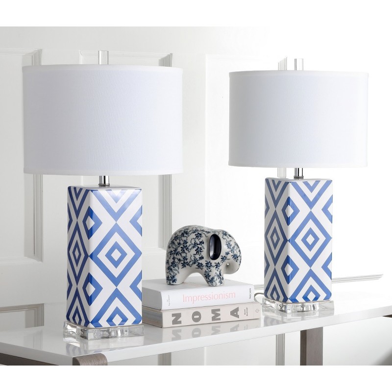 Safavieh Diamonds 27-inch H Table Lamp Set of 2 - Navy/Off-White (LIT4135A-SET2)