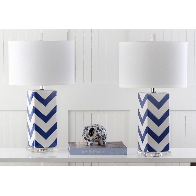Safavieh Chevron 27-inch H Stripe Table Lamp Set of 2 - Navy/Off-White (LIT4136A-SET2)