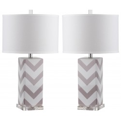 Safavieh Chevron 27-inch H Stripe Table Lamp Set of 2 - Grey/Off-White (LIT4136C-SET2)