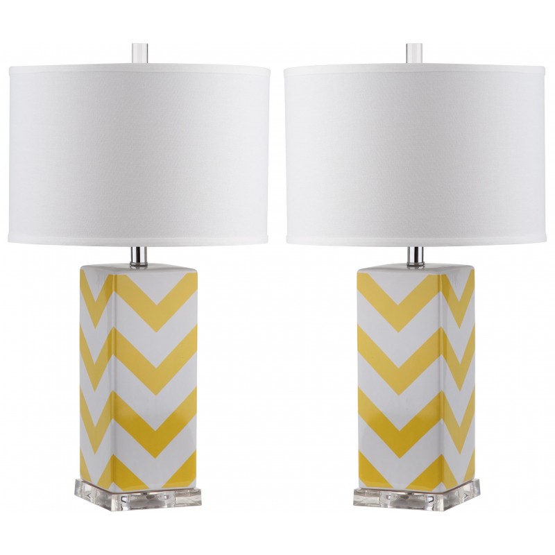 Safavieh Chevron 27-inch H Stripe Table Lamp Set of 2 - Yellow/Off-White (LIT4136G-SET2)