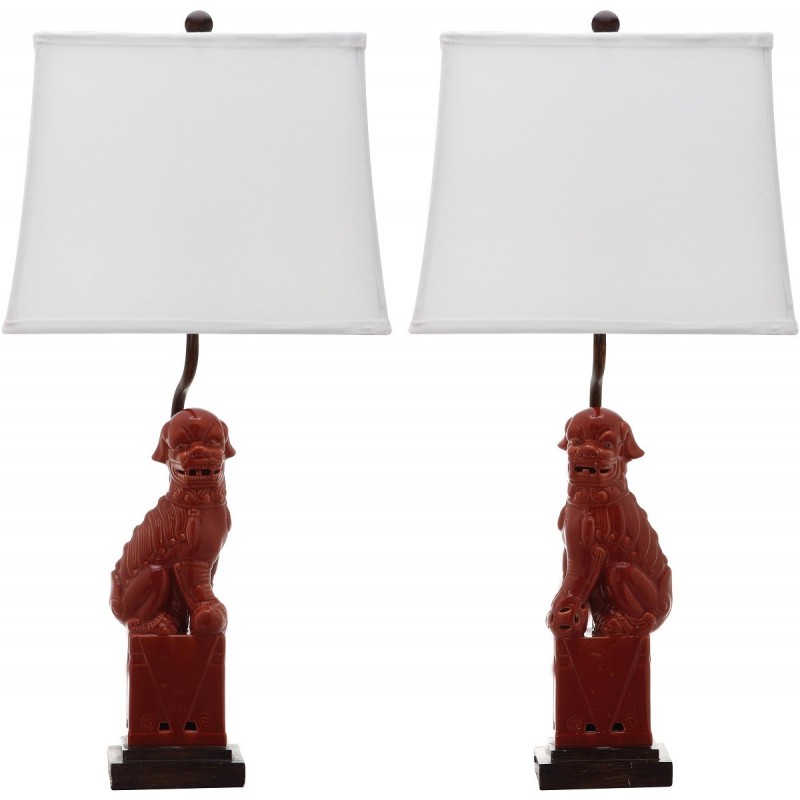 Safavieh Foo 28.5-inch H Dog Table Lamp - Set Of 2 - Red/Off-White (LIT4137D-SET2)