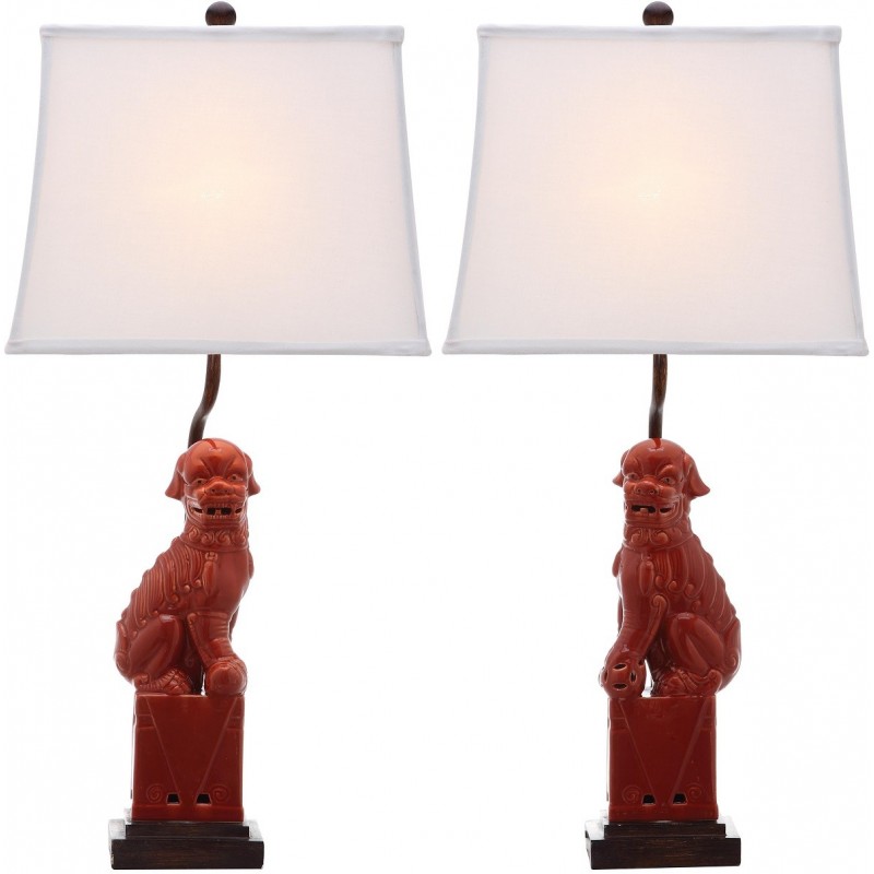 Safavieh Foo 28.5-inch H Dog Table Lamp - Set Of 2 - Red/Off-White (LIT4137D-SET2)