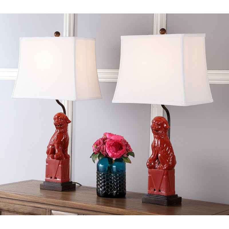 Safavieh Foo 28.5-inch H Dog Table Lamp - Set Of 2 - Red/Off-White (LIT4137D-SET2)