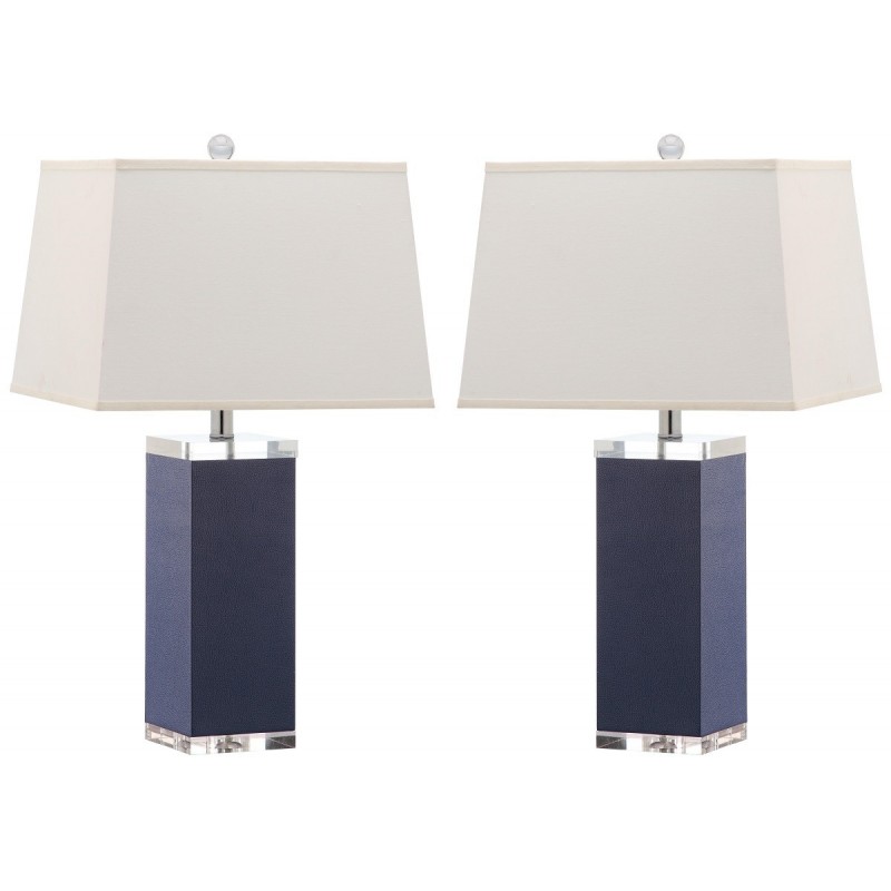 Safavieh Deco 27-inch H Leather Table Lamp Set of 2- Navy/Off-White (LIT4143A-SET2)