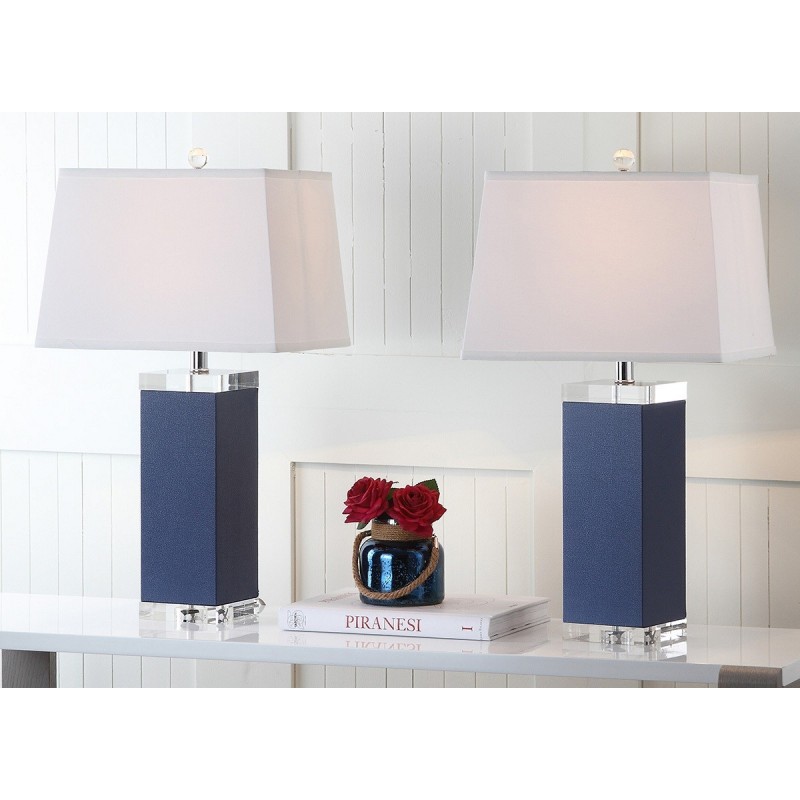 Safavieh Deco 27-inch H Leather Table Lamp Set of 2- Navy/Off-White (LIT4143A-SET2)