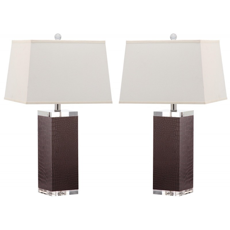Safavieh Deco 27-inch H Leather Table Lamp Set of 2 - Brown/Off-White (LIT4143D-SET2)