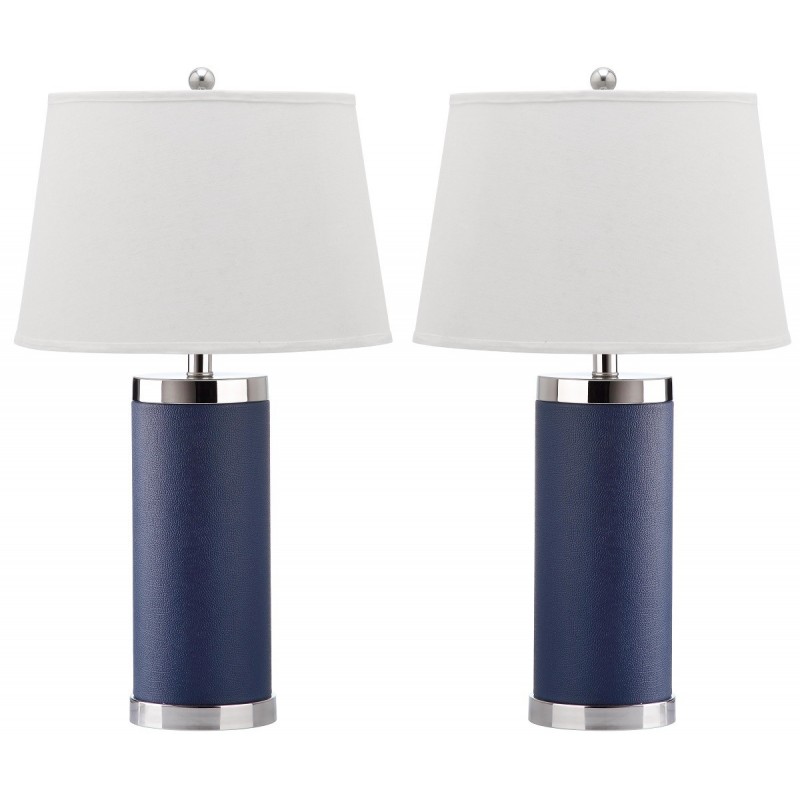 Safavieh Leather 25-inch H Column Table Lamp - Set of 2 - Navy (LIT4144A-SET2)