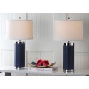 Safavieh Leather 25-inch H Column Table Lamp - Set of 2 - Navy (LIT4144A-SET2)