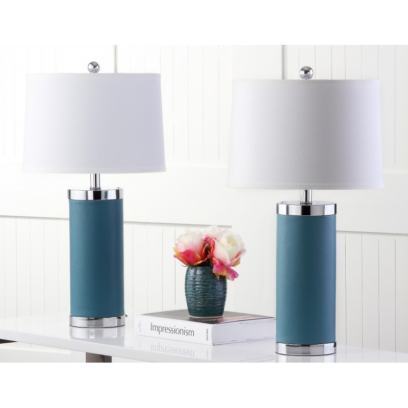 Safavieh Leather 25-inch H Column Table Lamp - Set of 2 - Light Blue (LIT4144B-SET2)