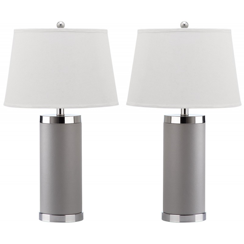 Safavieh Leather 25-inch H Column Table Lamp - Set of 2 - Grey (LIT4144C-SET2)