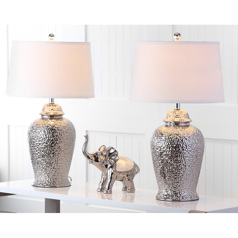 Safavieh Sterling 27.5-inch H Ginger Jar Lamp - Set of 2 - Silver/Offwhite (LIT4147A-SET2)