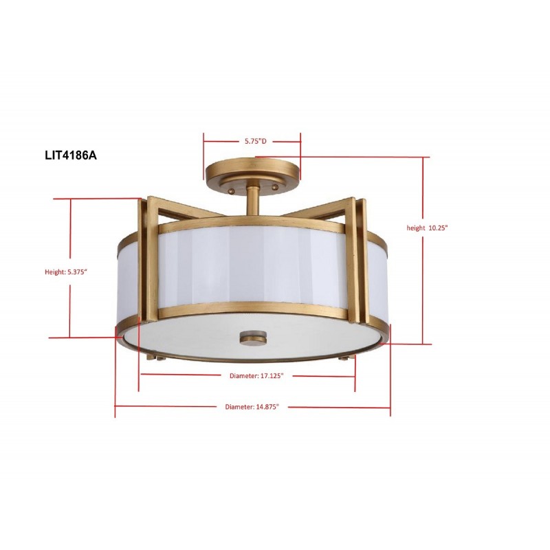 Orb 3 Light Antique Gold 17-inch Dia Semi Flush