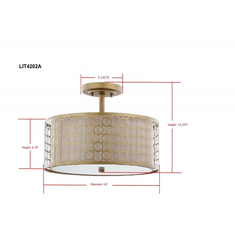 Safavieh Giotta Circle Trellis 3 Light Antique Gold 16-inch Dia Semi Flush LIT4202A