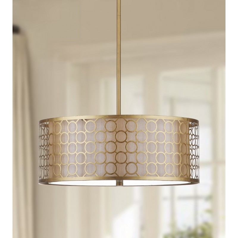 Safavieh Giotta 3 Light 18 inch Dia Drum Adjustable Pendant - Antique Gold (LIT4203A)