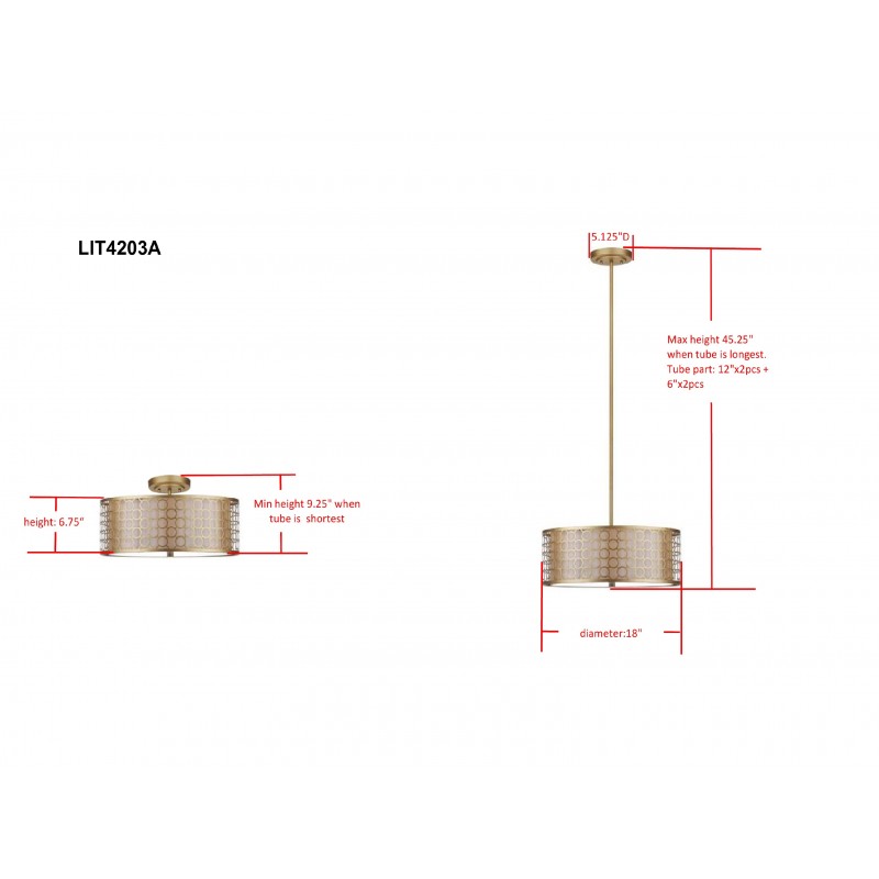 Safavieh Giotta 3 Light 18 inch Dia Drum Adjustable Pendant - Antique Gold (LIT4203A)