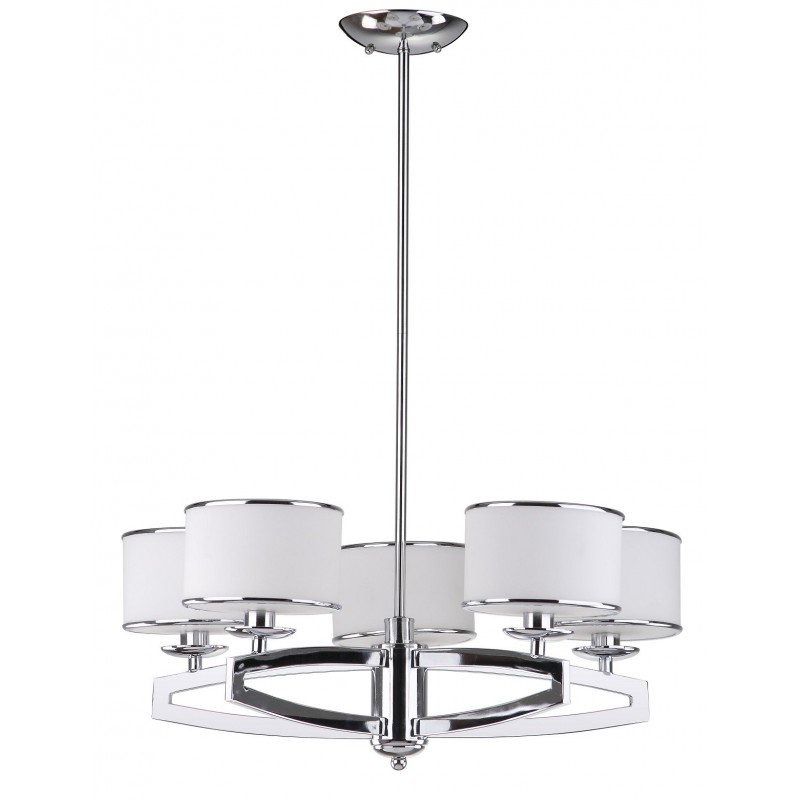 Safavieh Lenora 5 Light Chrome 25 inch Dia Drum Adjustable Pendant - White (LIT4208A)