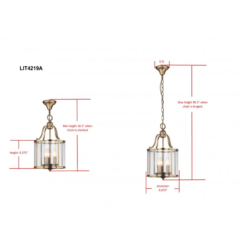 Safavieh Sutton Place 3 Light 10-inch Dia Pendant - Brass/Clear (LIT4219A)