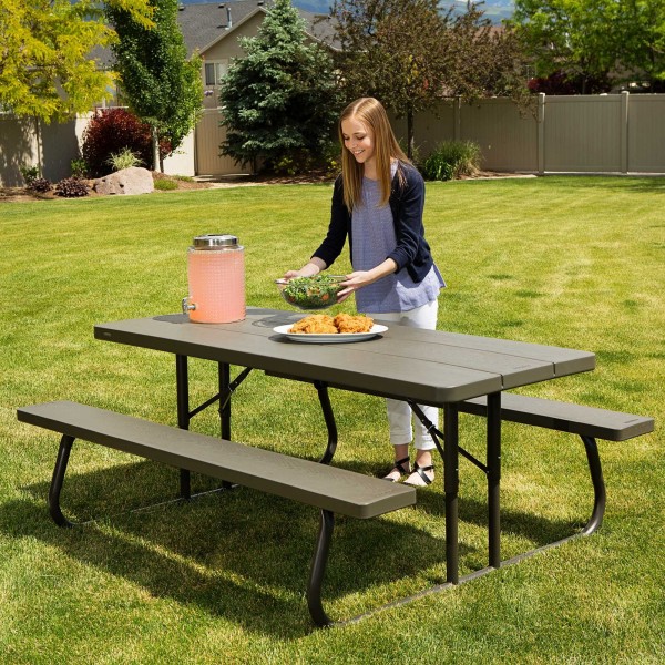 Lifetime 6-Foot Plastic Folding Picnic Table - Brown 
