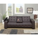 HomeRoots Faux Leather Adjustable Sofa / Bed w/ Dropdown Console - Espresso Brown (315381)