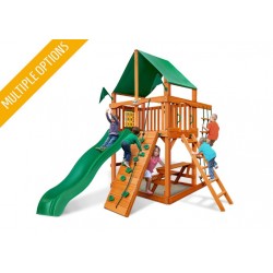 Gorilla Chateau Tower Cedar Wood Swing Set Kit w/ Amber Posts and Sunbrella® Canvas Forest Green Canopy - Amber (01-0061-AP-2)