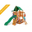 Gorilla Chateau Tower Cedar Wood Swing Set Kit w/ Amber Posts and Sunbrella® Canvas Forest Green Canopy - Amber (01-0061-AP-2)